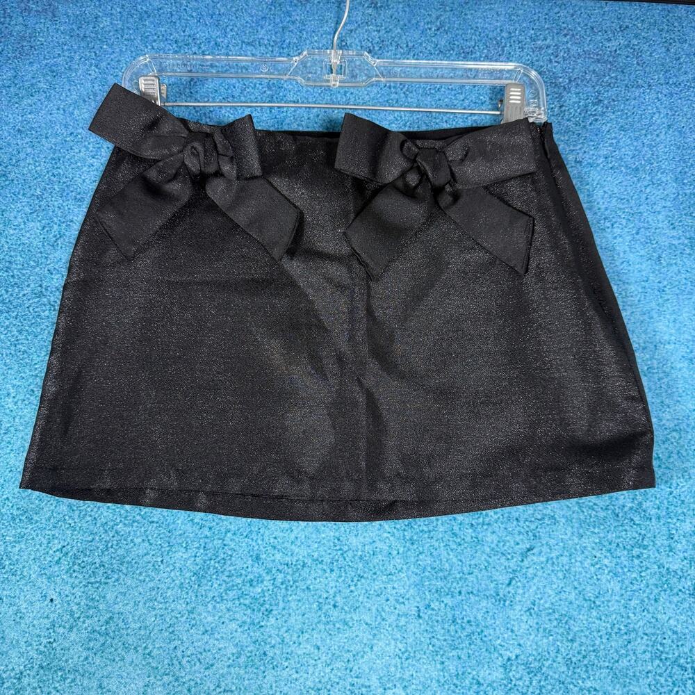 Urban Outfitters Black Mini Skirt Bow Coquette Y2K Balletcore XS Faux Leather